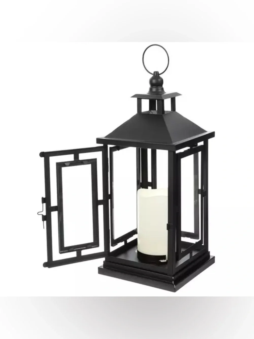 Black Rectangle Panels Metal LED Lantern